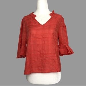 ❤️ XSP ❤️ NWT Anthro Top Stripes Sheer Ruffled Bell Sleeves V-Neck​